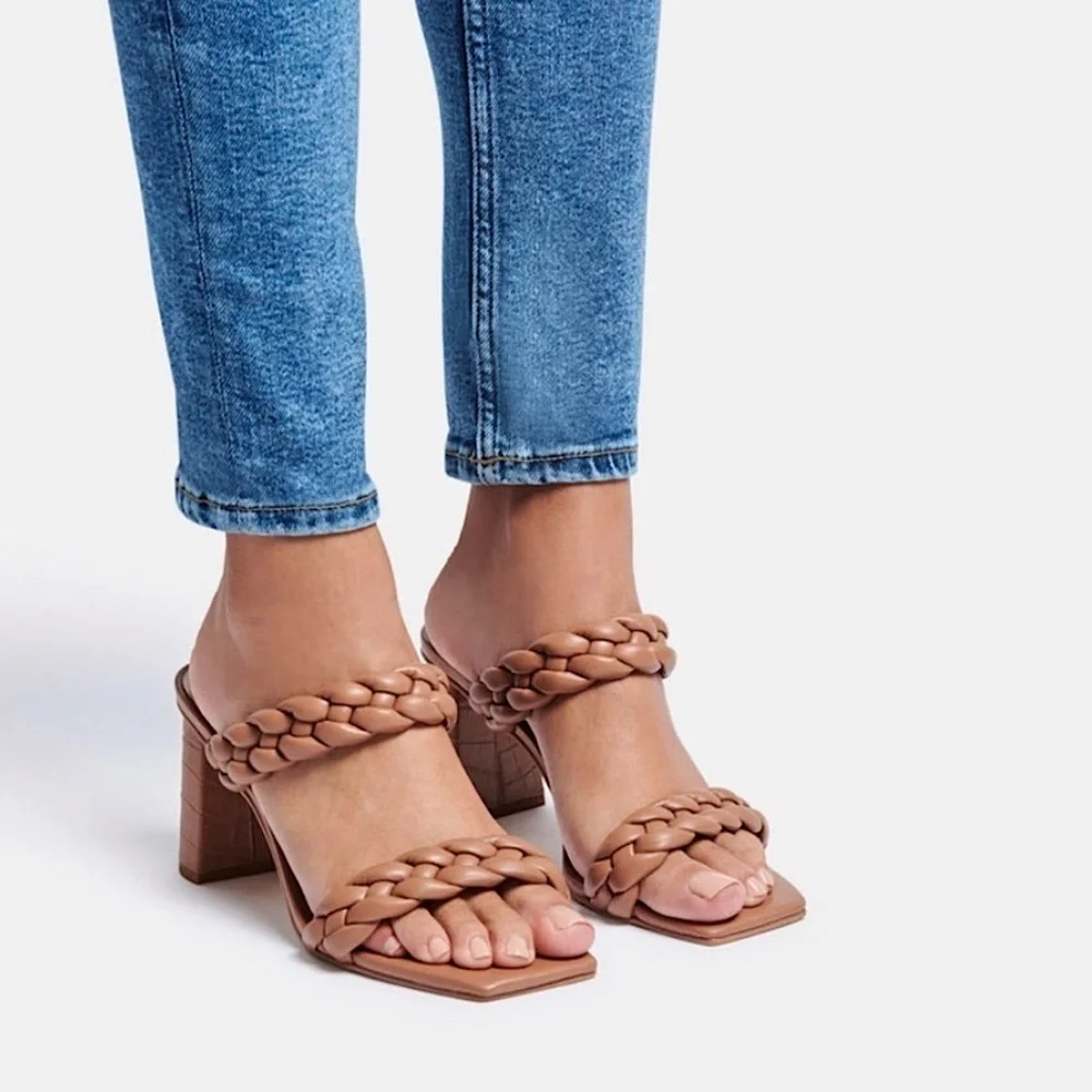 Dolce Vita Shoes Paily Braided Block Heel  Sandals Tan Size 7.5
